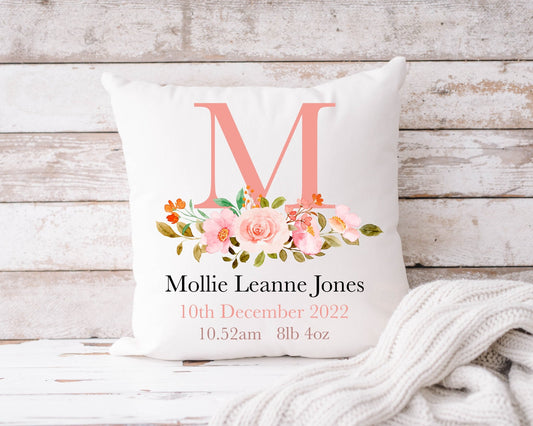 Initial With Flowers Cushion 40x40cm
