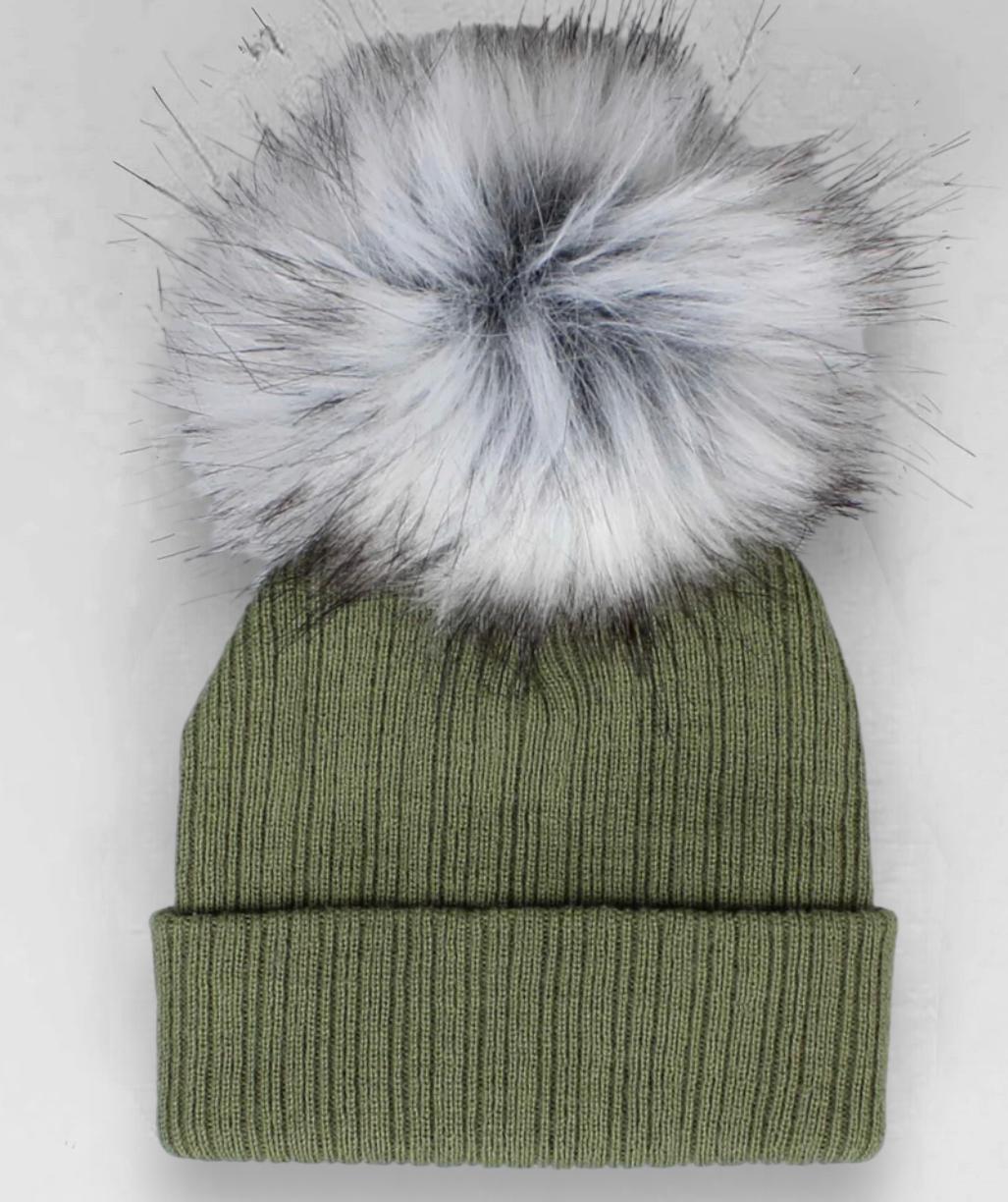 Khaki Green Personalised Single Pom hat - various sizes
