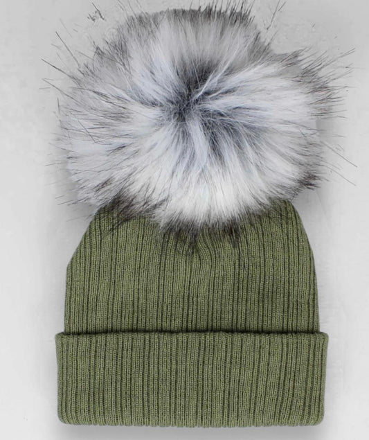 Khaki Green Personalised Single Pom hat - various sizes