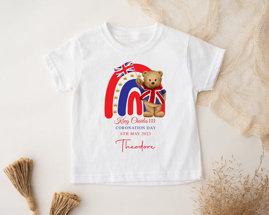 King Charles III Coronation Personalised T-Shirt rainbow design