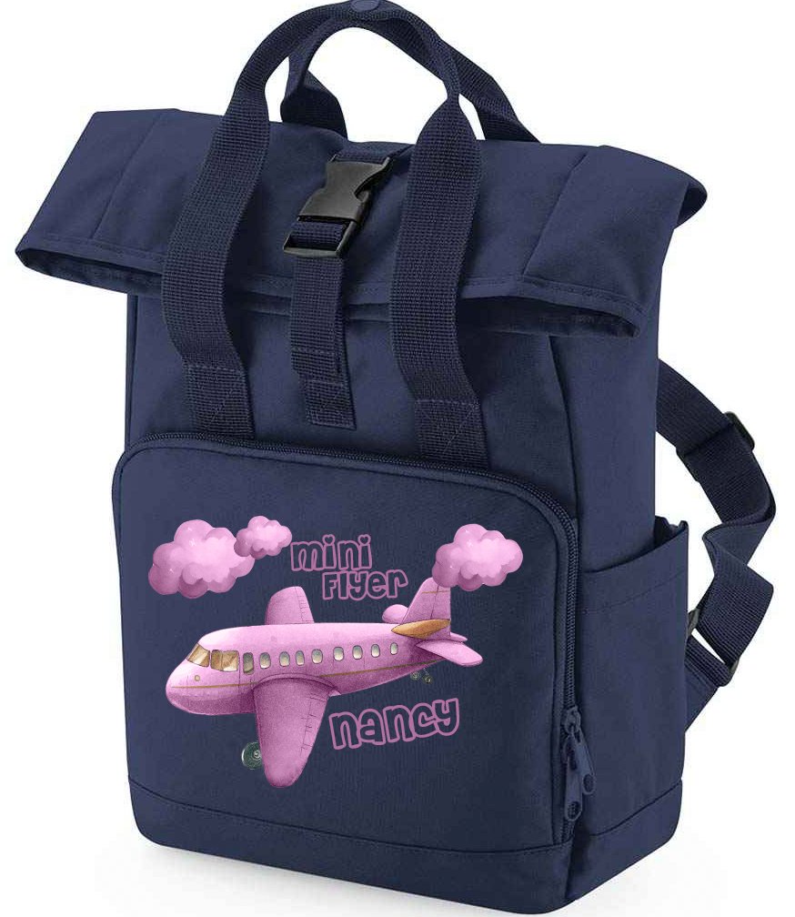 Mini Flyer personalised Mini Twin Handle Roll-Top Backpack pink design