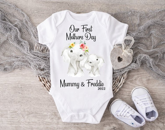 Mothers Day Elephant Baby Boy Vest or Sleepsuit