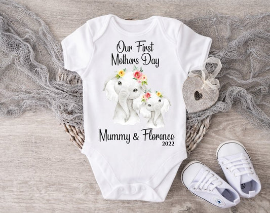 Mothers Day Elephant Baby Girl Vest or Sleepsuit
