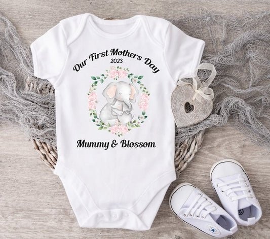 Mothers Day Elephants & Flowers Vest Or Sleepsuit