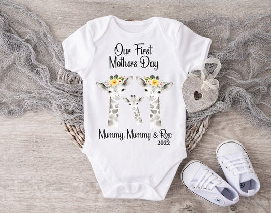 Mothers Day Giraffe Boy Vest or Sleepsuit - Mummy & Mummy