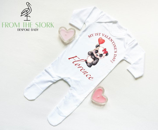 My First Valentines Panda HairBow Sleepsuit