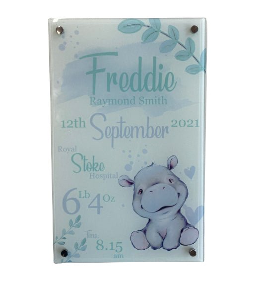 Nursery Birth Block Glass Wall Panel - Hippo