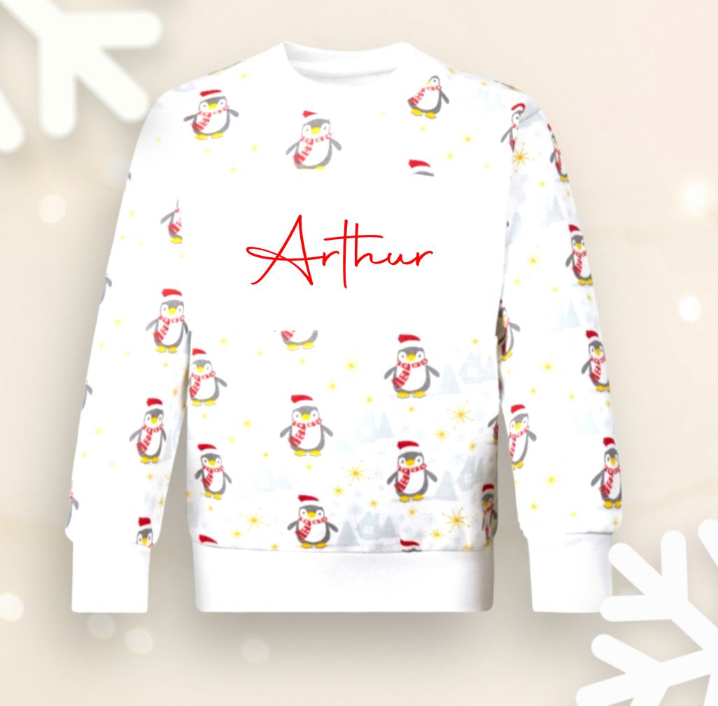 Penguin print personalised christmas jumper