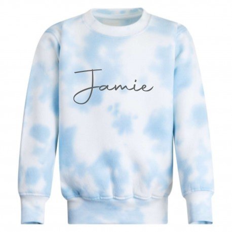 Personalised Crew Neck Fleece Sweatshirt in Tie Dye Blue