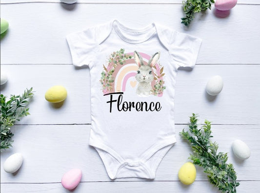 Personalised Easter Vest Or Sleepsuit - Pink Rainbow