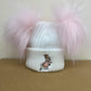 Pink 3+ Month Double Pom hat - Pink Bunny