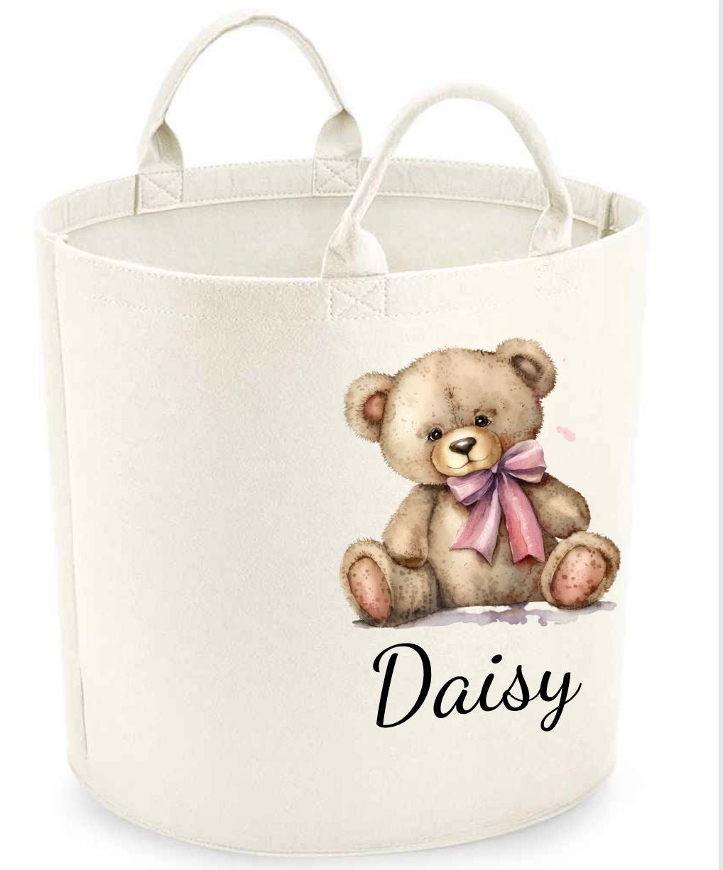 Pink Bow Teddybear Personalised Toy/Laundry Basket