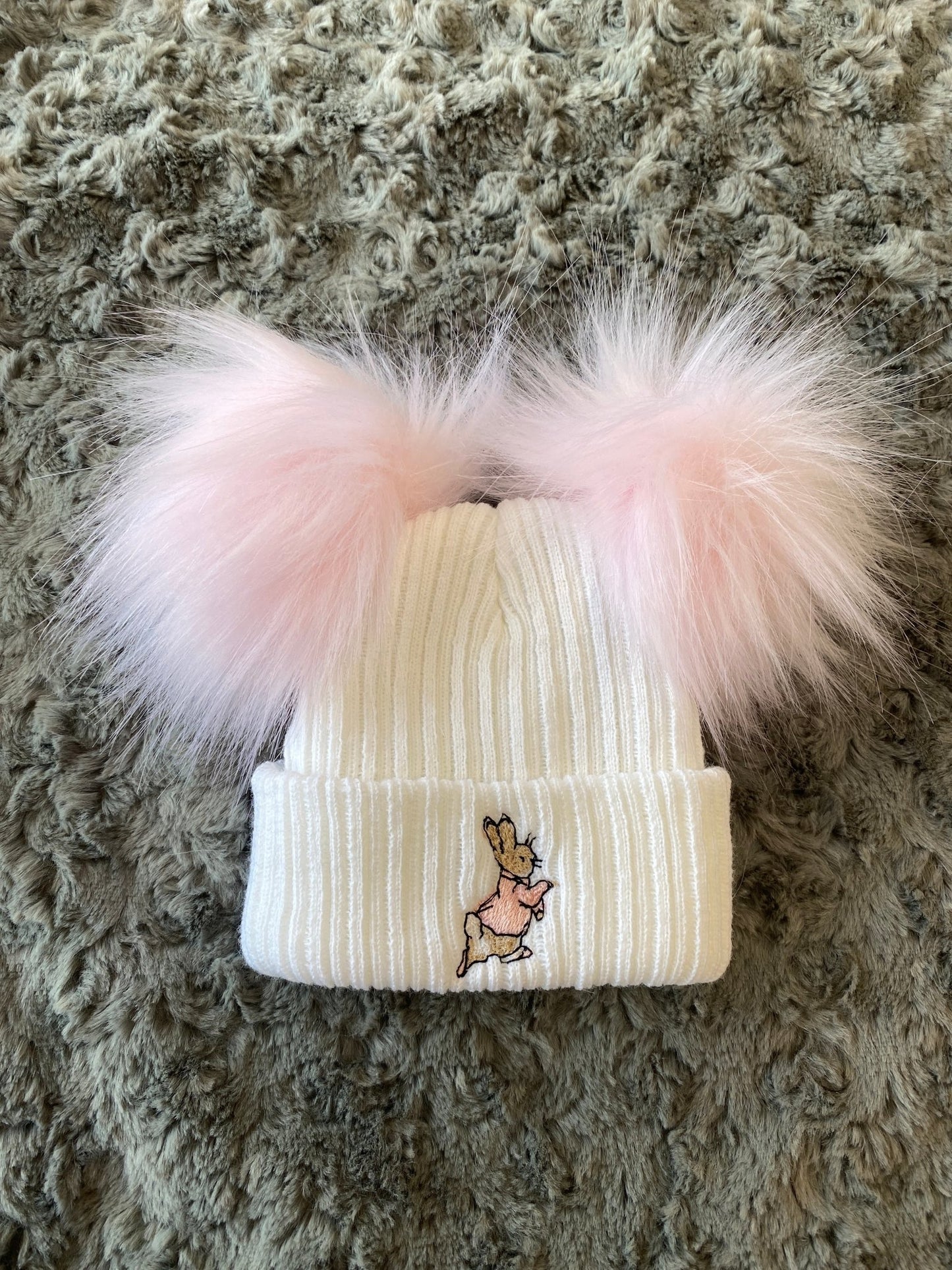 Pink Bunny Double Pom Hat - First Size