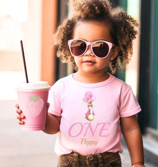 Pink Bunny Personalised Birthday T-Shirt - Choose your age