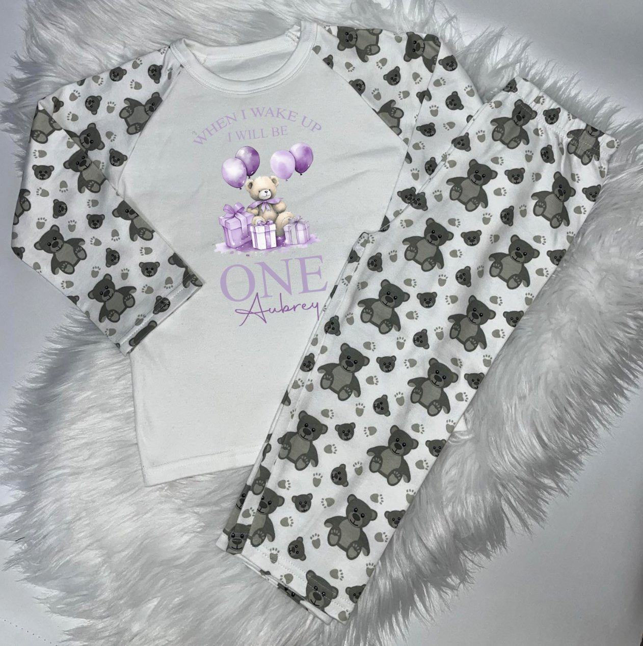 Pink Presents When I Wake Up Personalised teddy print Birthday Pyjamas Pjs