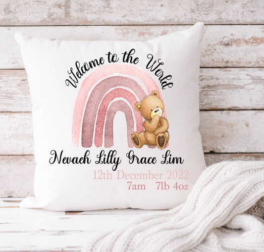 Pink Rainbow Bear Cushion 40x40cm