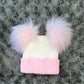 Pink & White Double Pom hat - First Size