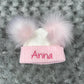 Pink & White Double Pom hat - First Size