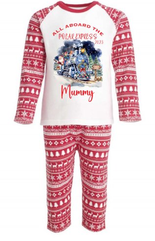 Polar Express 2 Personalised Adults Red Christmas print Pyjamas