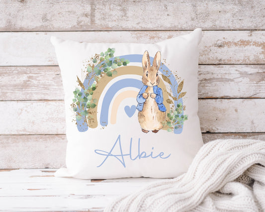 Rainbow & Blue Rabbit Cushion - 40x40cm