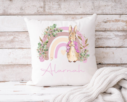 Rainbow & Pink Rabbit Cushion - 40x40cm