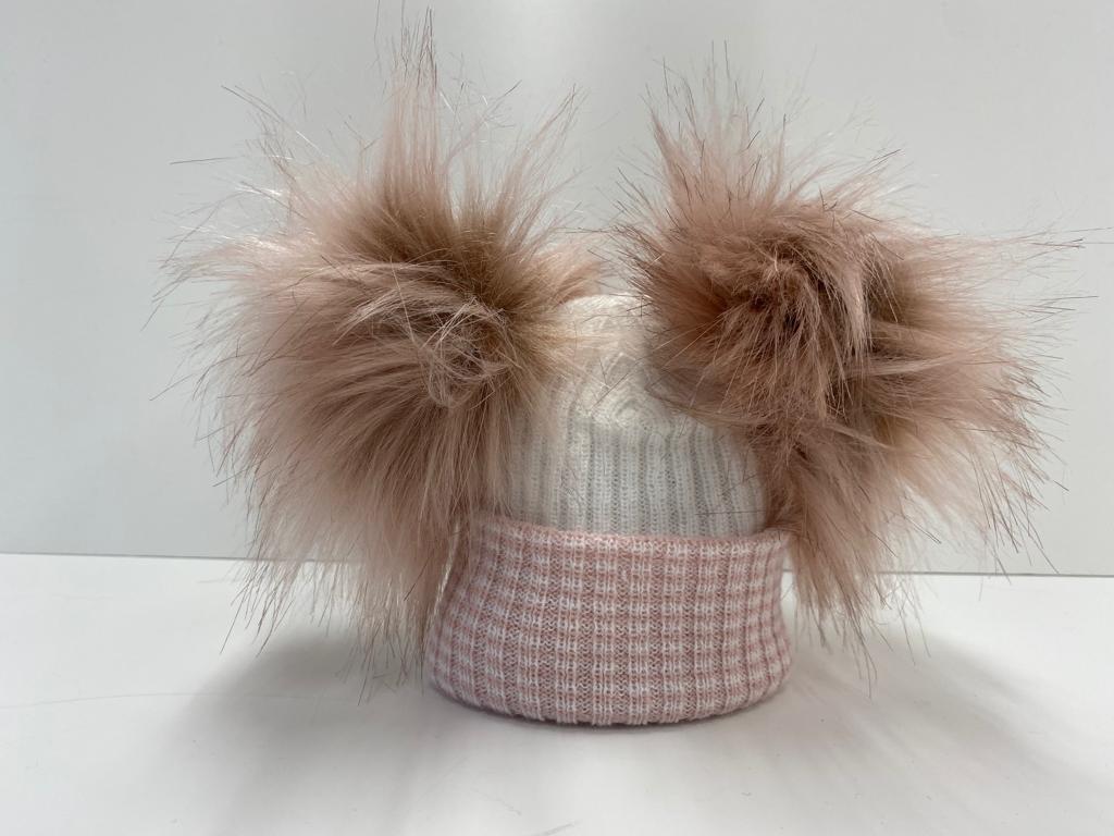 Rose & White Double Pom hat - First Size