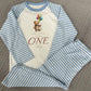 Teddy When I Wake Up Personalised blue stripe Birthday Pyjamas Pjs