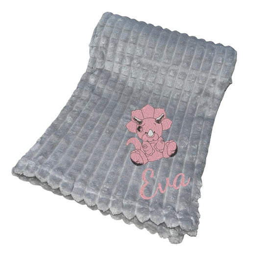 The Kenton baby Blanket Pink Dinosaur Design & Name - Various Colours