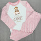 When I Wake Up Personalised pink stripe Birthday Pyjamas Pjs teddy design